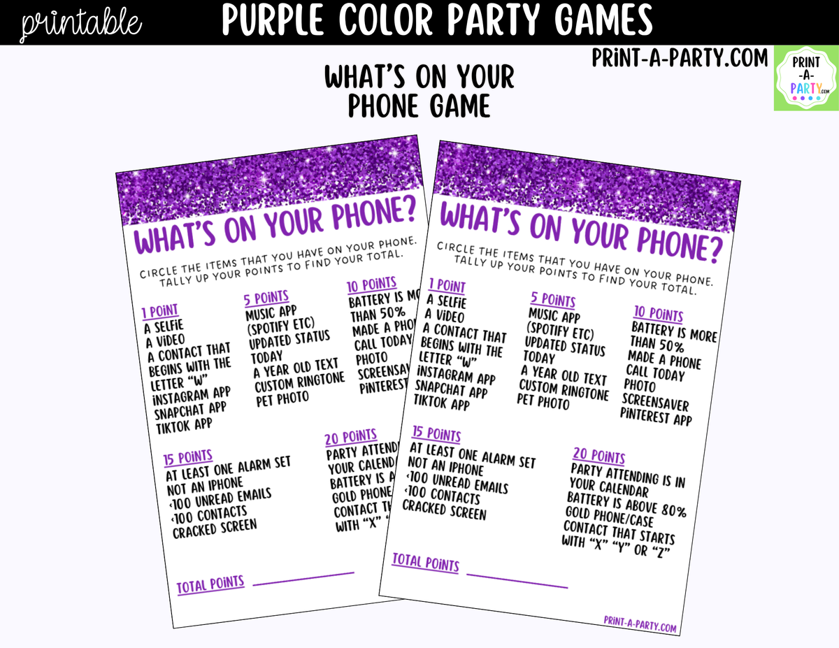 Purple Party Games Printable