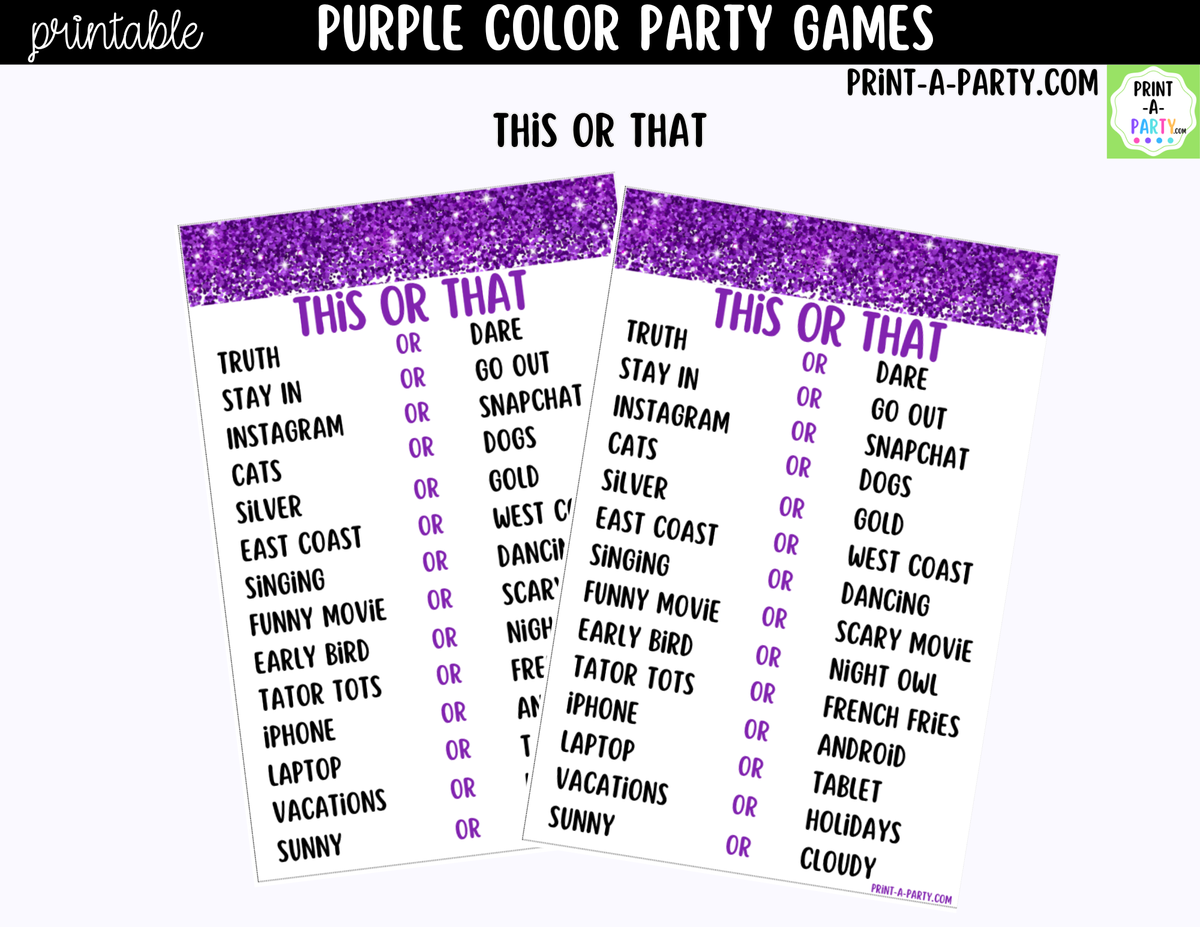 Purple Party Games Printable
