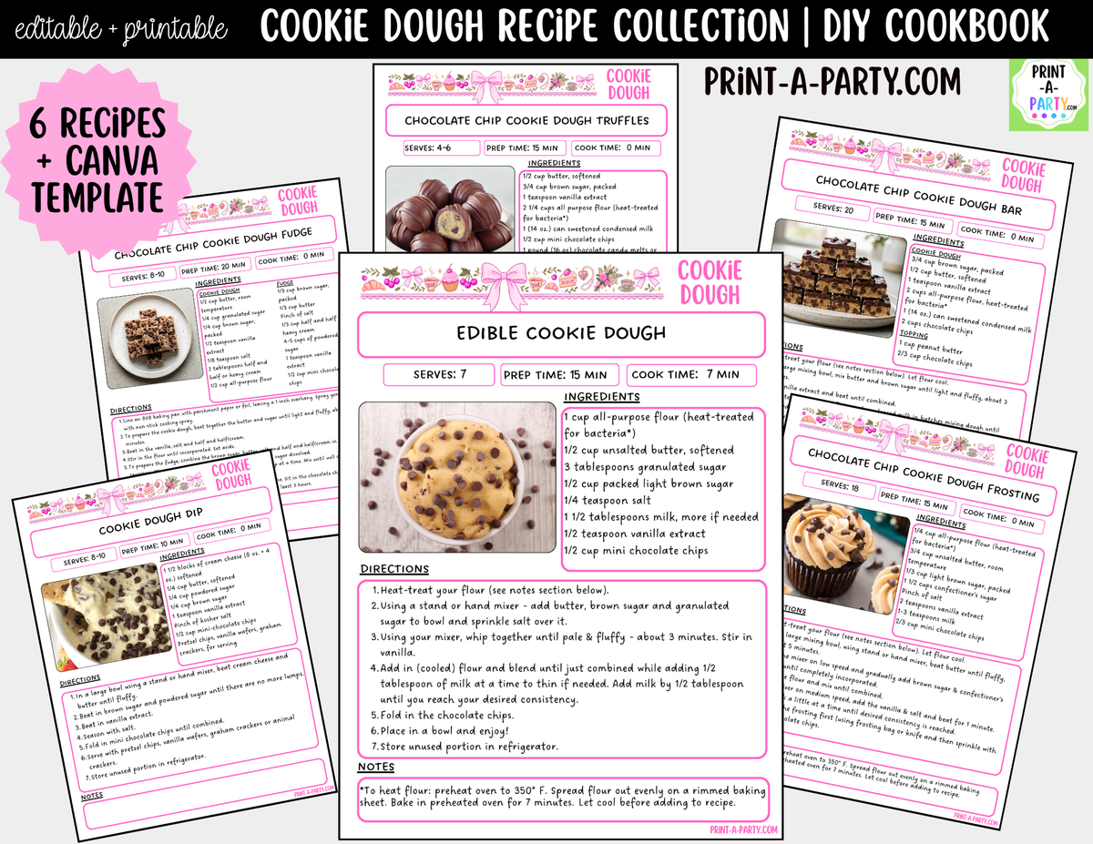 Cookie Dough Recipe Pages Printable & Editable Cookbook Set
