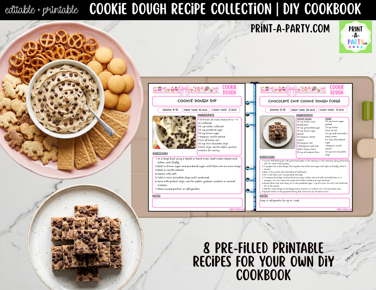 Cookie Dough Recipe Pages Printable & Editable Cookbook Set