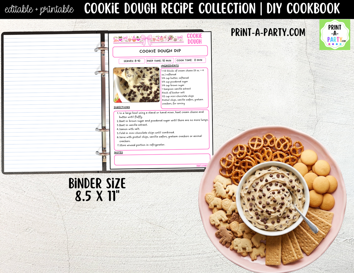 Cookie Dough Recipe Pages Printable & Editable Cookbook Set