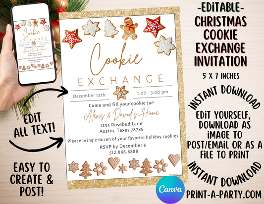 CHRISTMAS EDITABLE INVITATION: COOKIE EXCHANGE PARTY INVITATION - EDITABLE PRINTABLE | Christmas Cookie Exchange Party Invite | Holiday Cookie Exchange