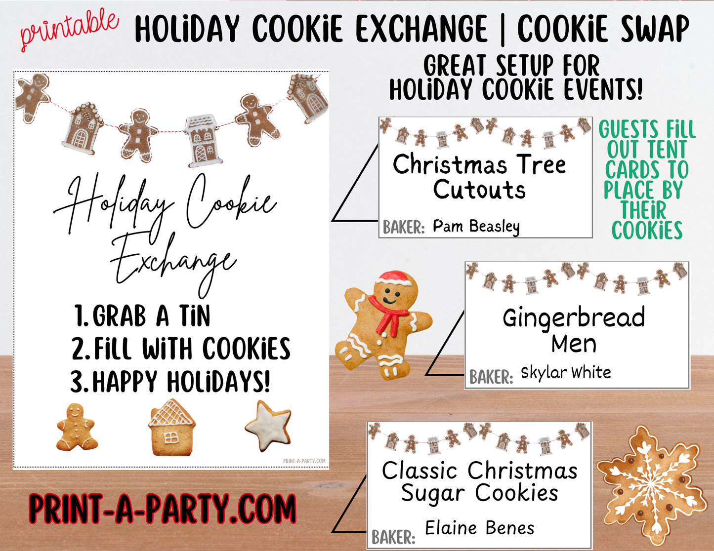 Christmas Holiday Cookie Exchange Printable Kit | 8x10 Cookie Swap Sign + Buffet Tent Cards | Christmas Party Decorations