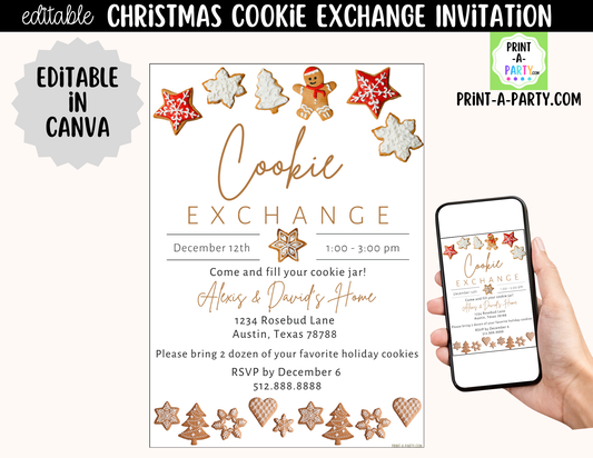 Cookie Exchange Invitation Printable | Editable Canva Christmas Holiday Bake Off Invite