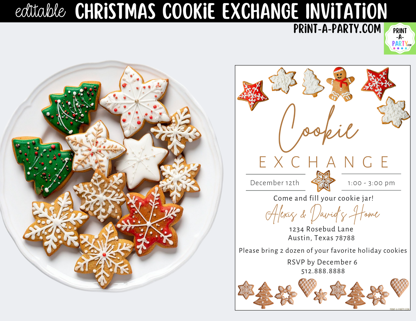 Cookie Exchange Invitation Printable | Editable Canva Christmas Holiday Bake Off Invite