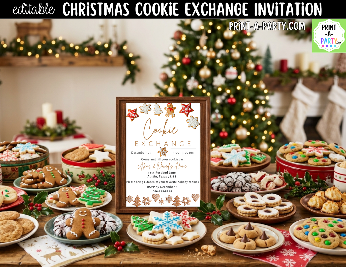 Cookie Exchange Invitation Printable | Editable Canva Christmas Holiday Bake Off Invite
