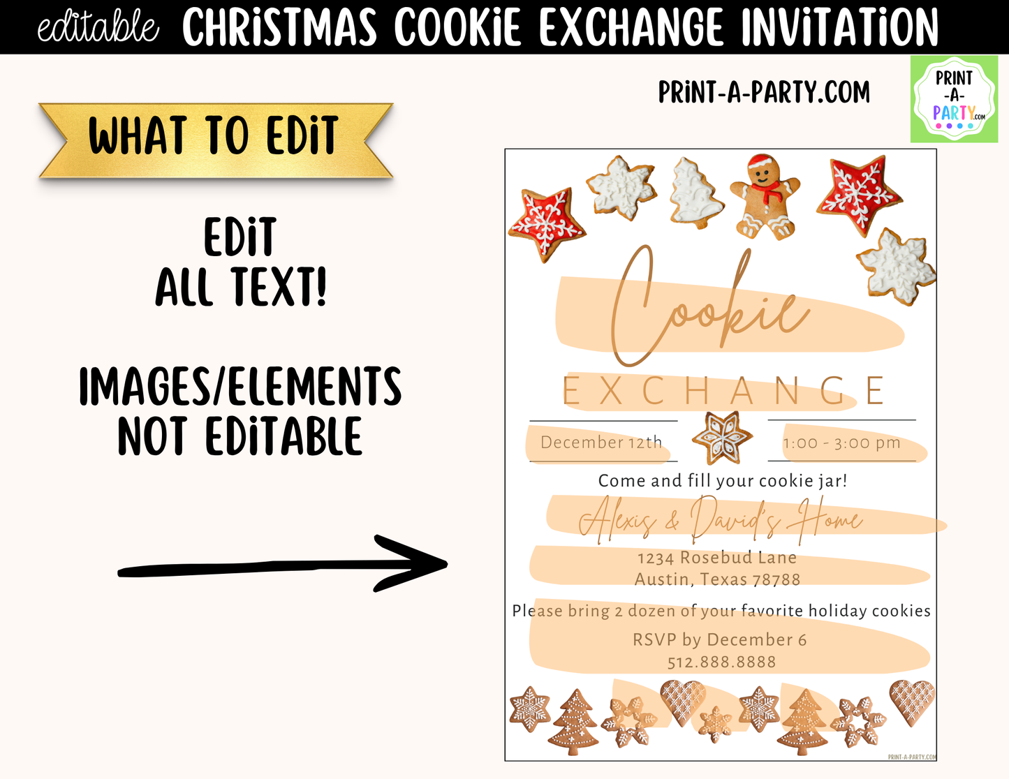 Cookie Exchange Invitation Printable | Editable Canva Christmas Holiday Bake Off Invite