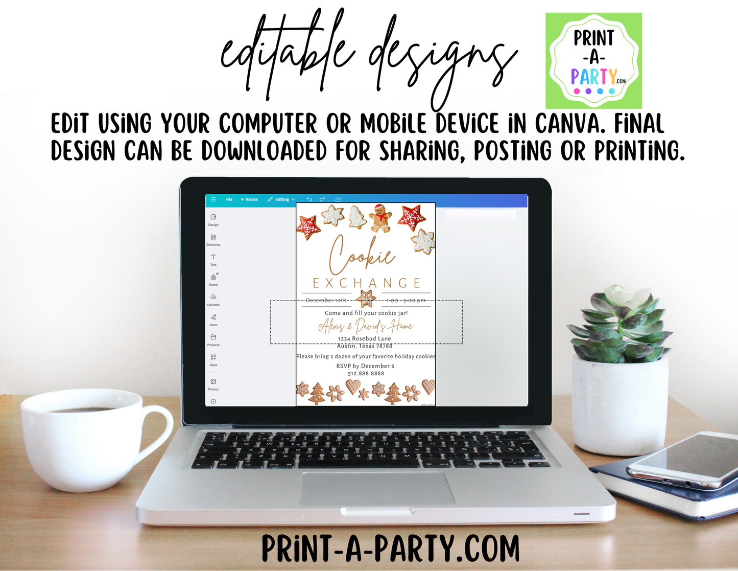 Cookie Exchange Invitation Printable | Editable Canva Christmas Holiday Bake Off Invite