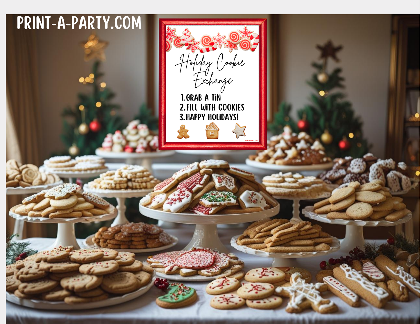 Christmas Holiday Cookie Exchange Printable Kit | 8x10 Cookie Swap Sign + Buffet Tent Cards | Christmas Party Decorations