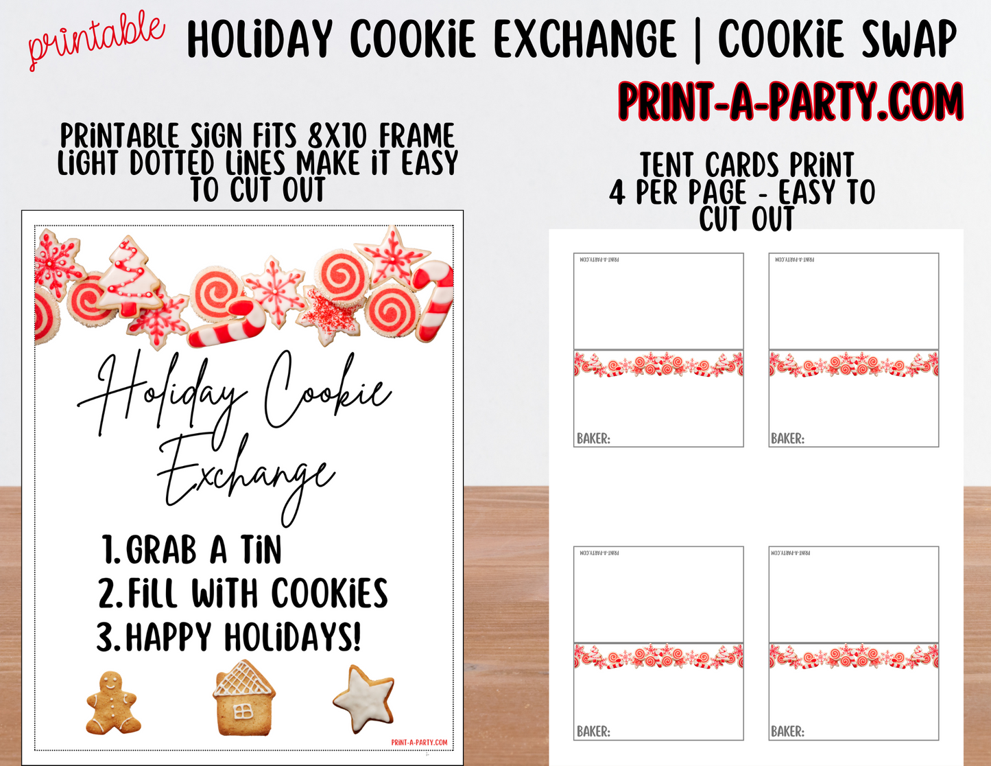 Christmas Holiday Cookie Exchange Printable Kit | 8x10 Cookie Swap Sign + Buffet Tent Cards | Christmas Party Decorations