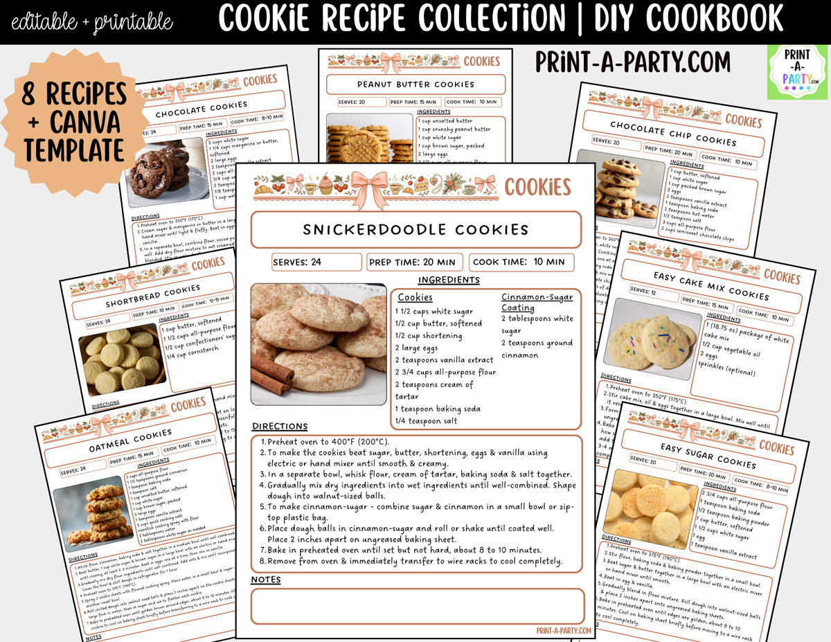 Cookie Recipe Pages Printable & Editable Cookbook Set