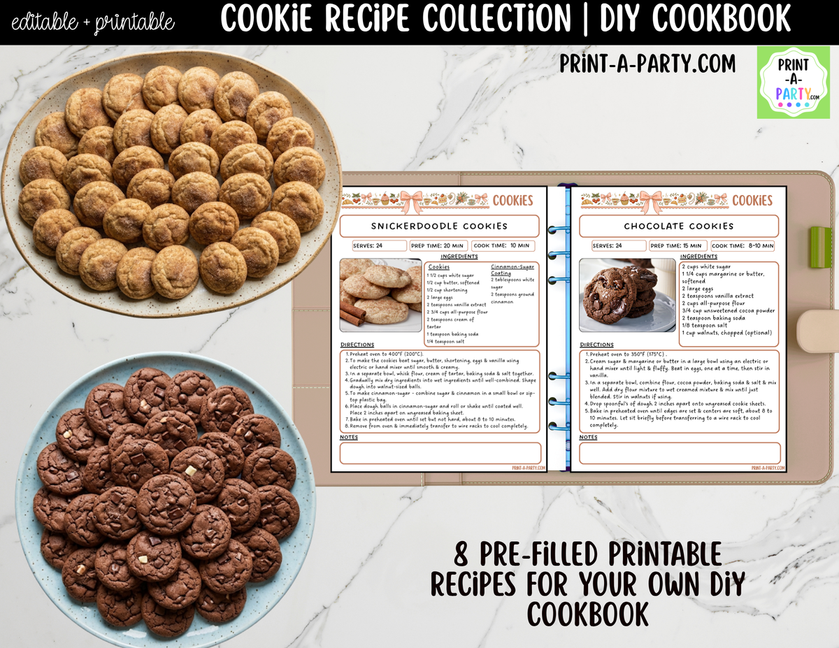 Cookie Recipe Pages Printable & Editable Cookbook Set