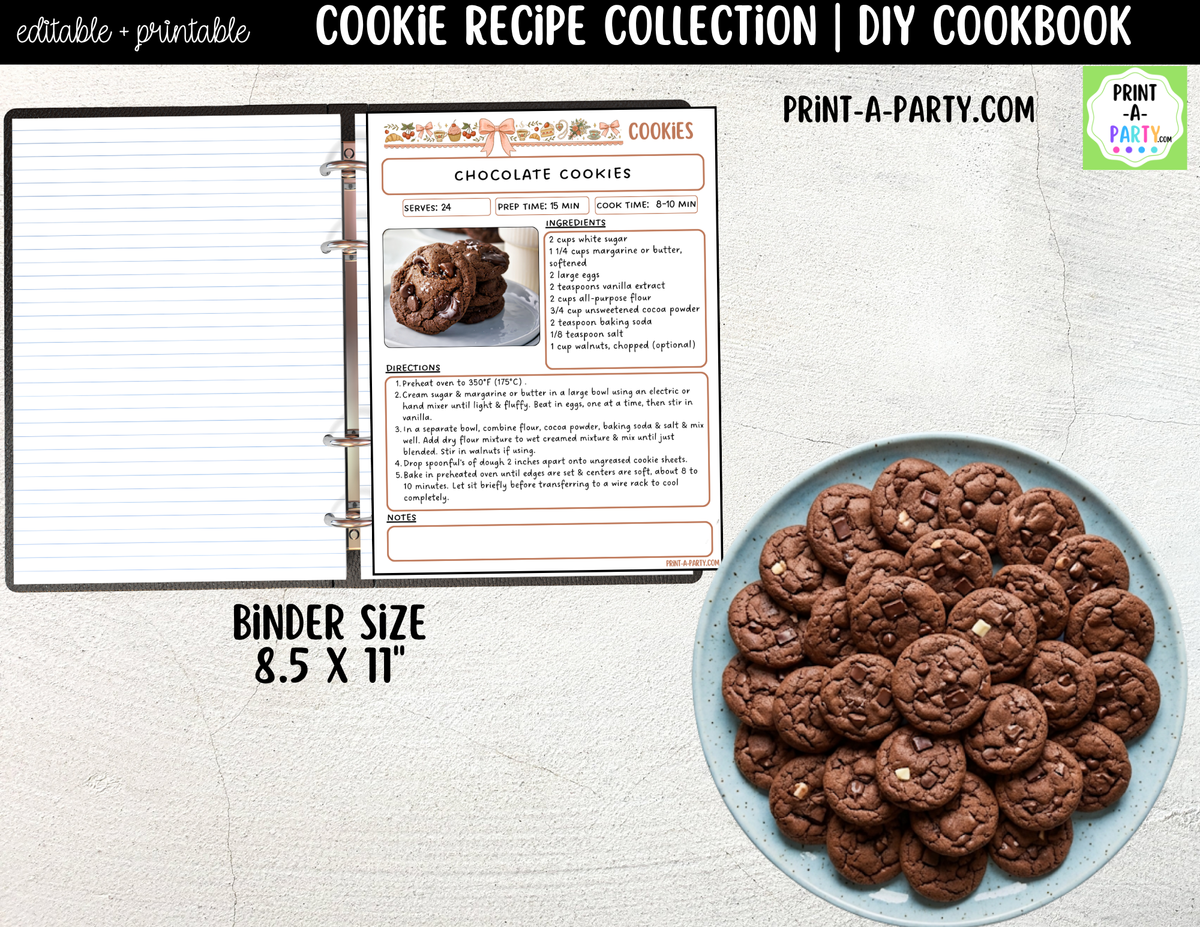 Cookie Recipe Pages Printable & Editable Cookbook Set