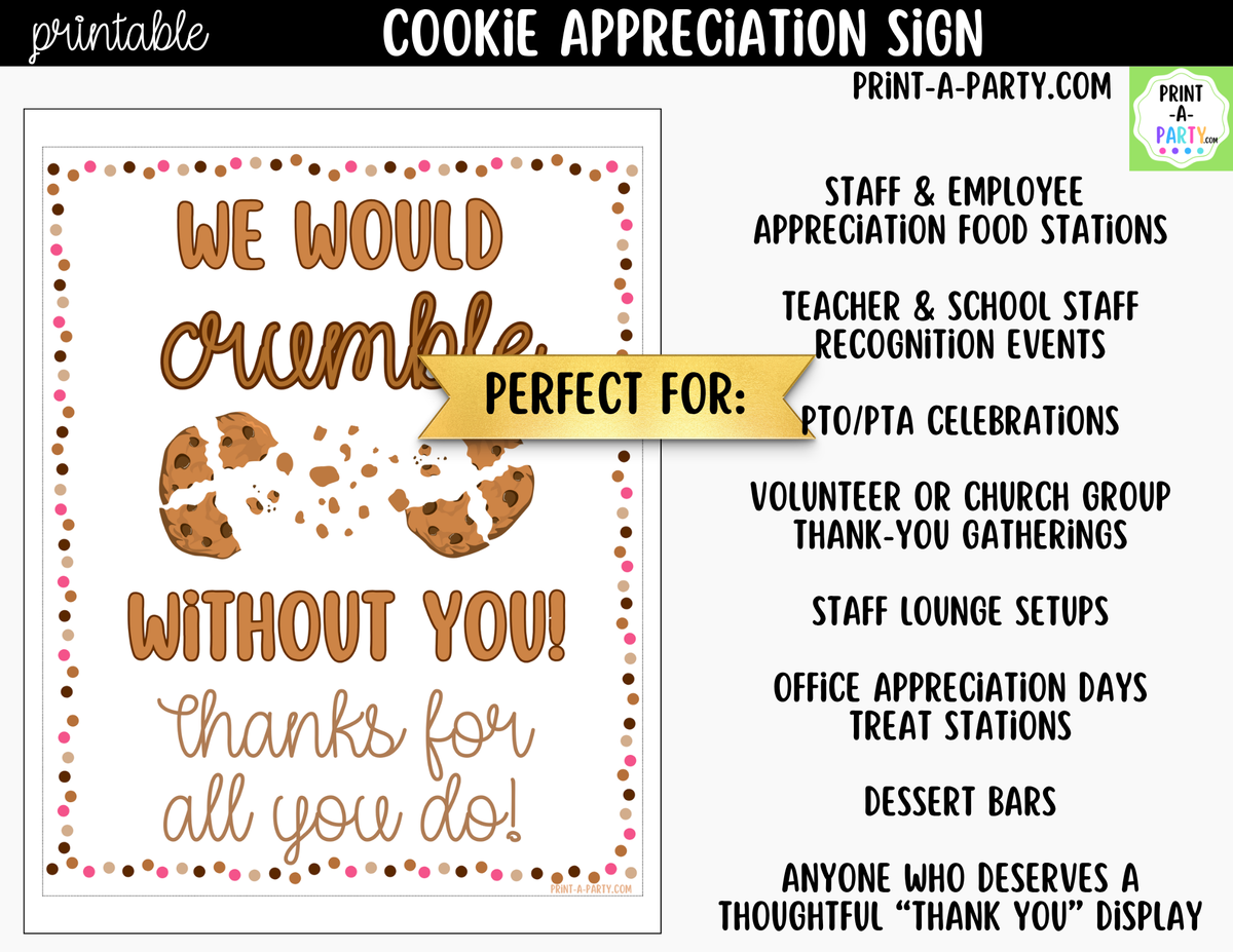 Printable Cookie Bar Appreciation Sign 8x10