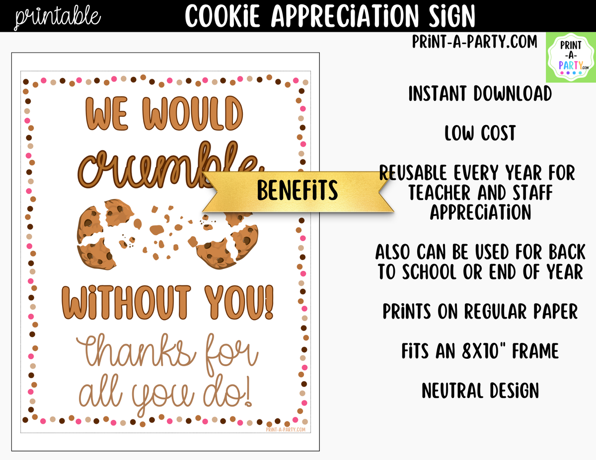 Printable Cookie Bar Appreciation Sign 8x10
