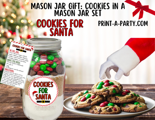 MASON JAR GIFT: Cookies for Santa - Mason Jar Printable Kit - DIY gift idea for Christmas Eve traditions!