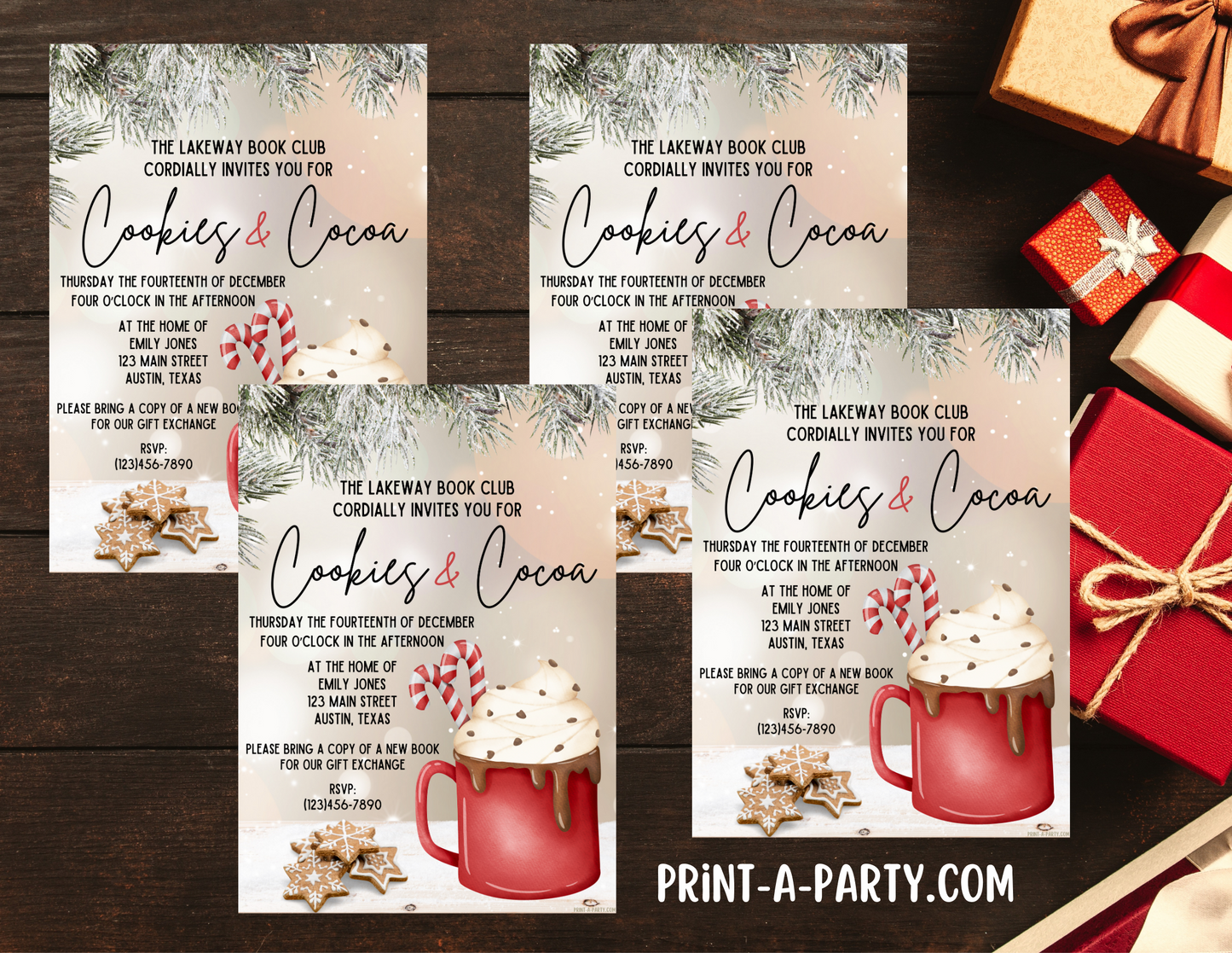 CHRISTMAS EDITABLE INVITATION: HOLIDAY COOKIES & COCOA INVITATION - EDITABLE PRINTABLE | Christmas Party Invite | Hot Chocolate Invite | Hot Cocoa Invite | Christmas Party Customization