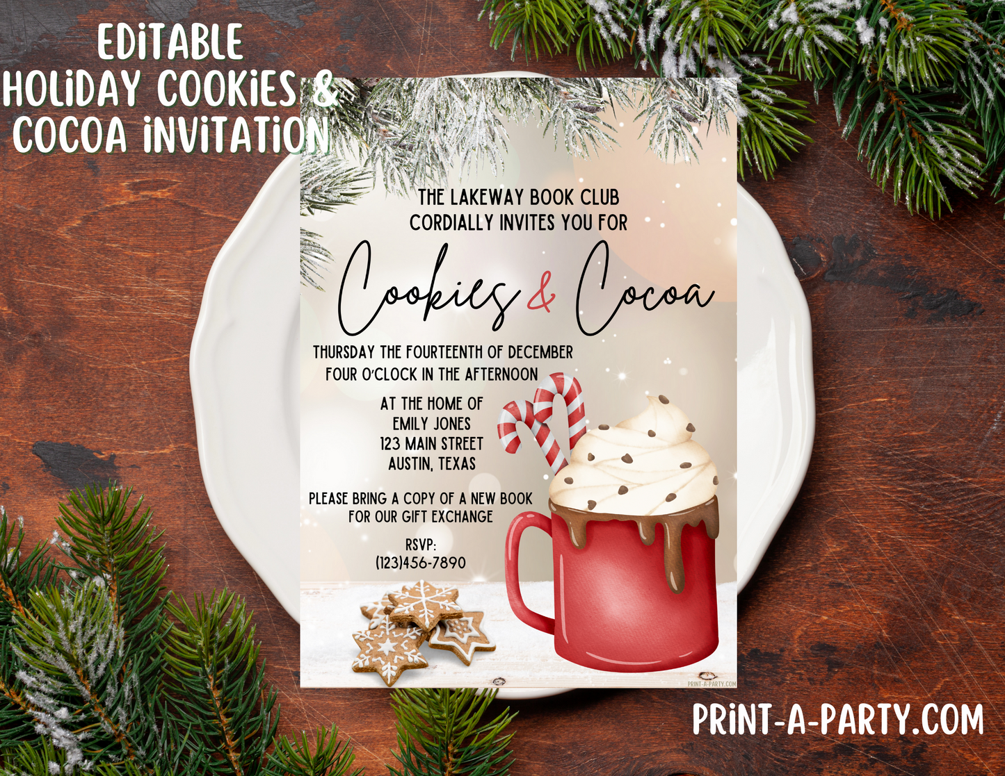 CHRISTMAS EDITABLE INVITATION: HOLIDAY COOKIES & COCOA INVITATION - EDITABLE PRINTABLE | Christmas Party Invite | Hot Chocolate Invite | Hot Cocoa Invite | Christmas Party Customization