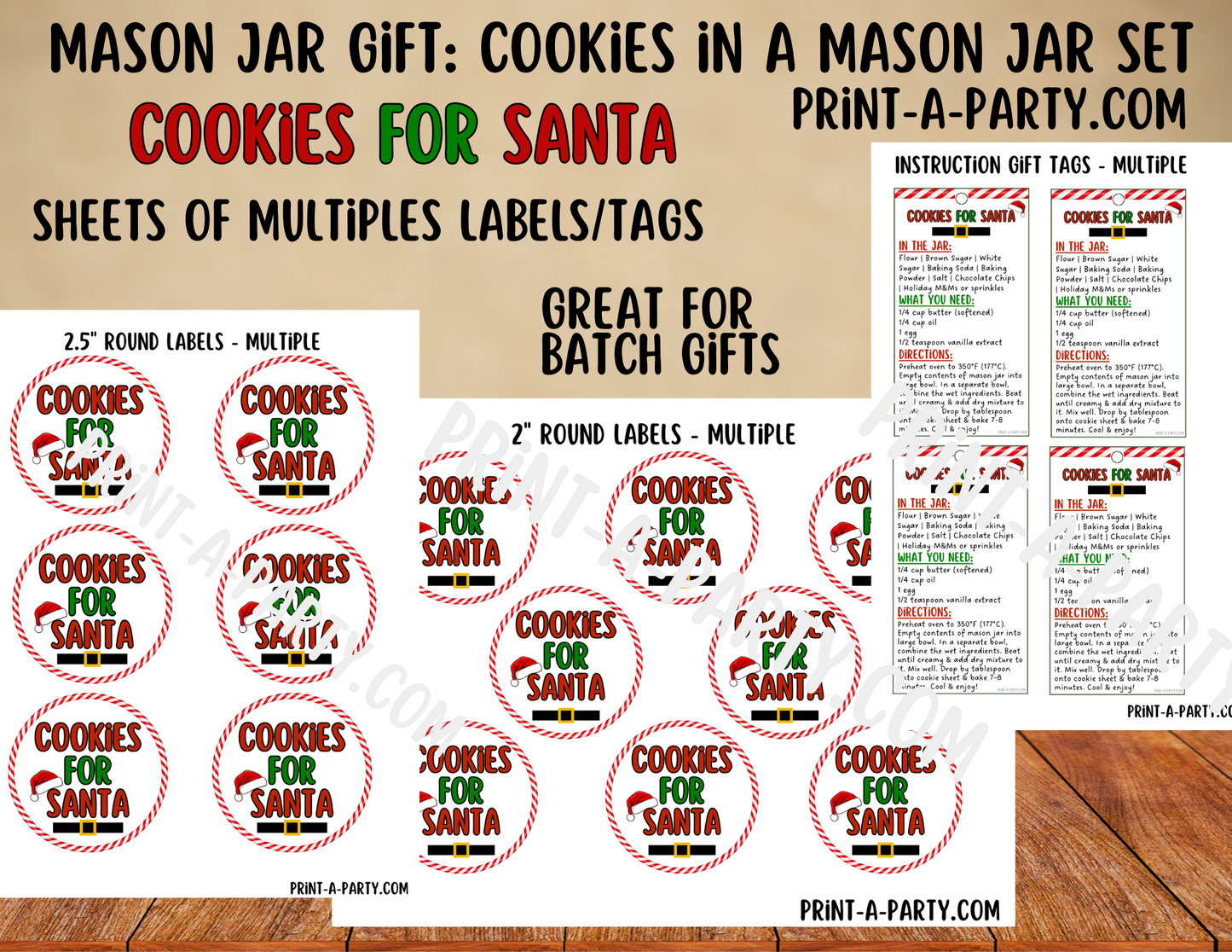 MASON JAR GIFT: Cookies for Santa - Mason Jar Printable Kit - DIY gift idea for Christmas Eve traditions!