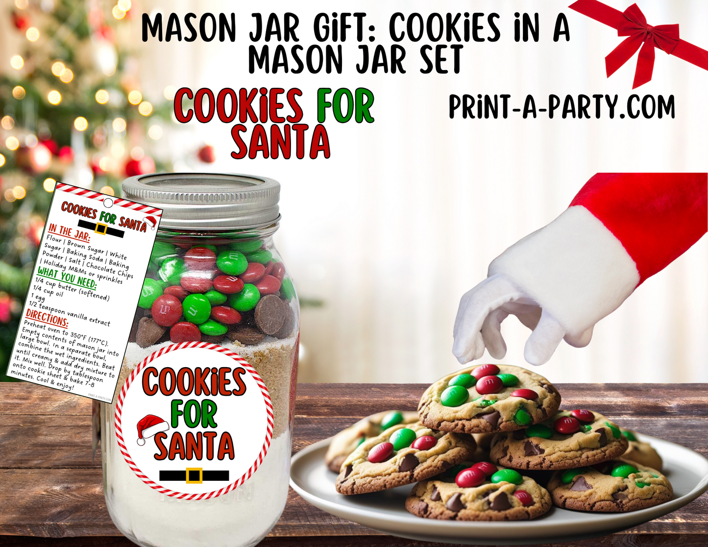 MASON JAR GIFT: Cookies for Santa - Mason Jar Printable Kit - DIY gift idea for Christmas Eve traditions!