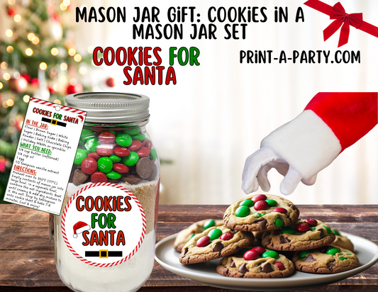 MASON JAR GIFT: Cookies for Santa - Mason Jar Printable Kit - DIY gift idea for Christmas Eve traditions!