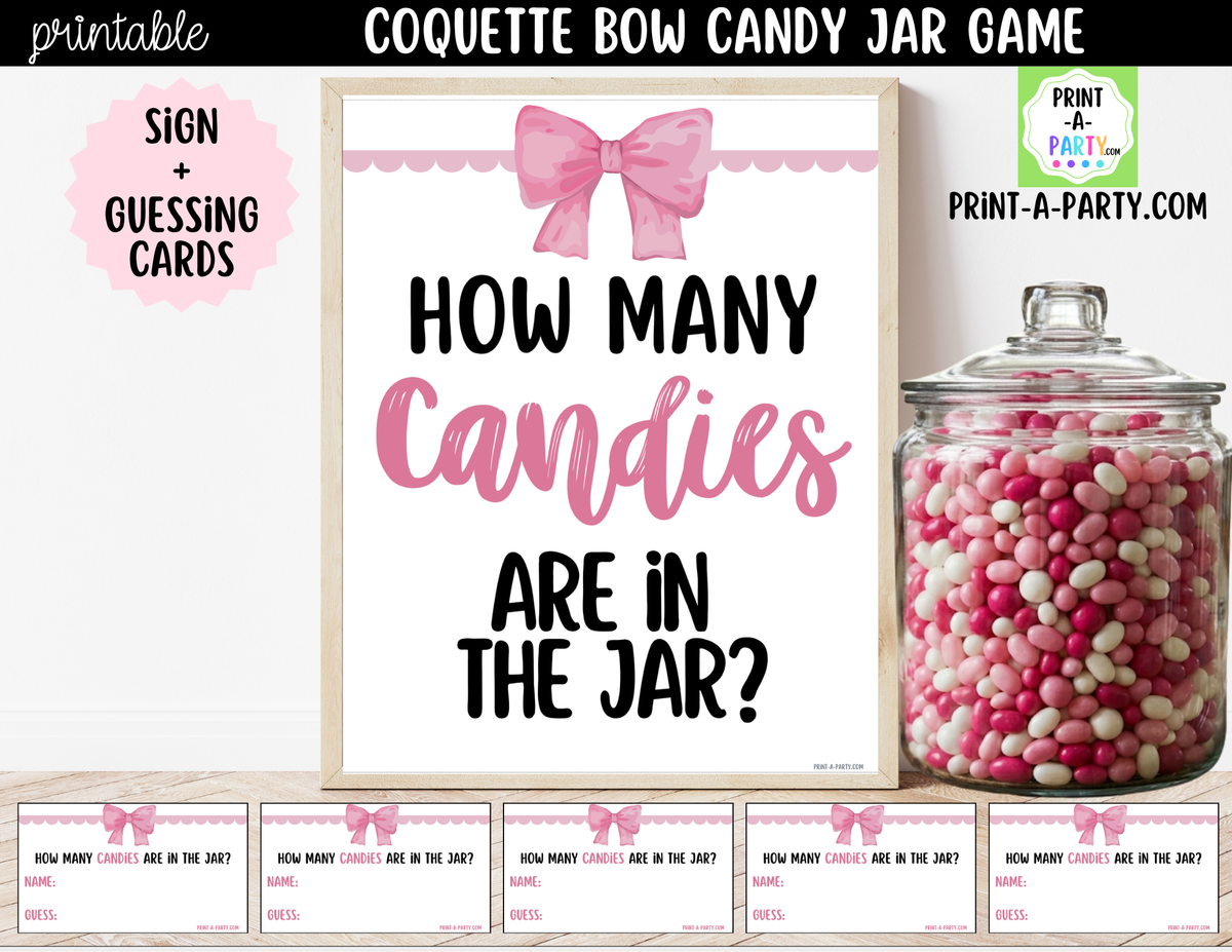 Pink Coquette Bow Candy Jar Guessing Game Printable