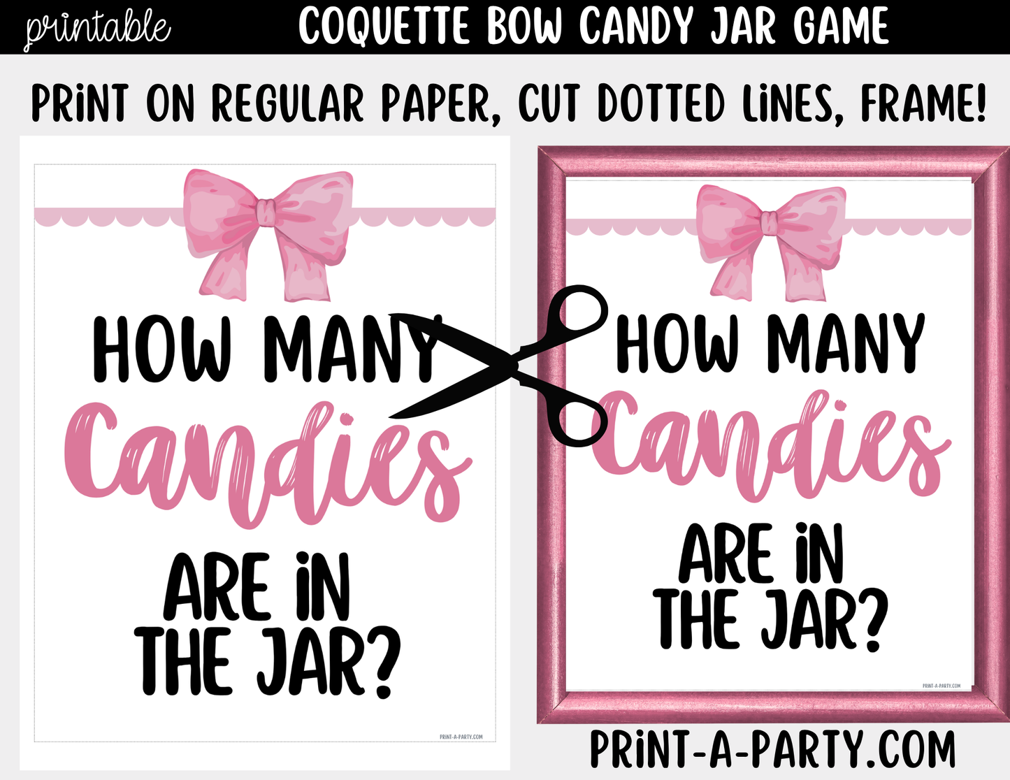 Pink Coquette Bow Candy Jar Game Printable Sign (8x10) & Guessing Cards for parties and showers