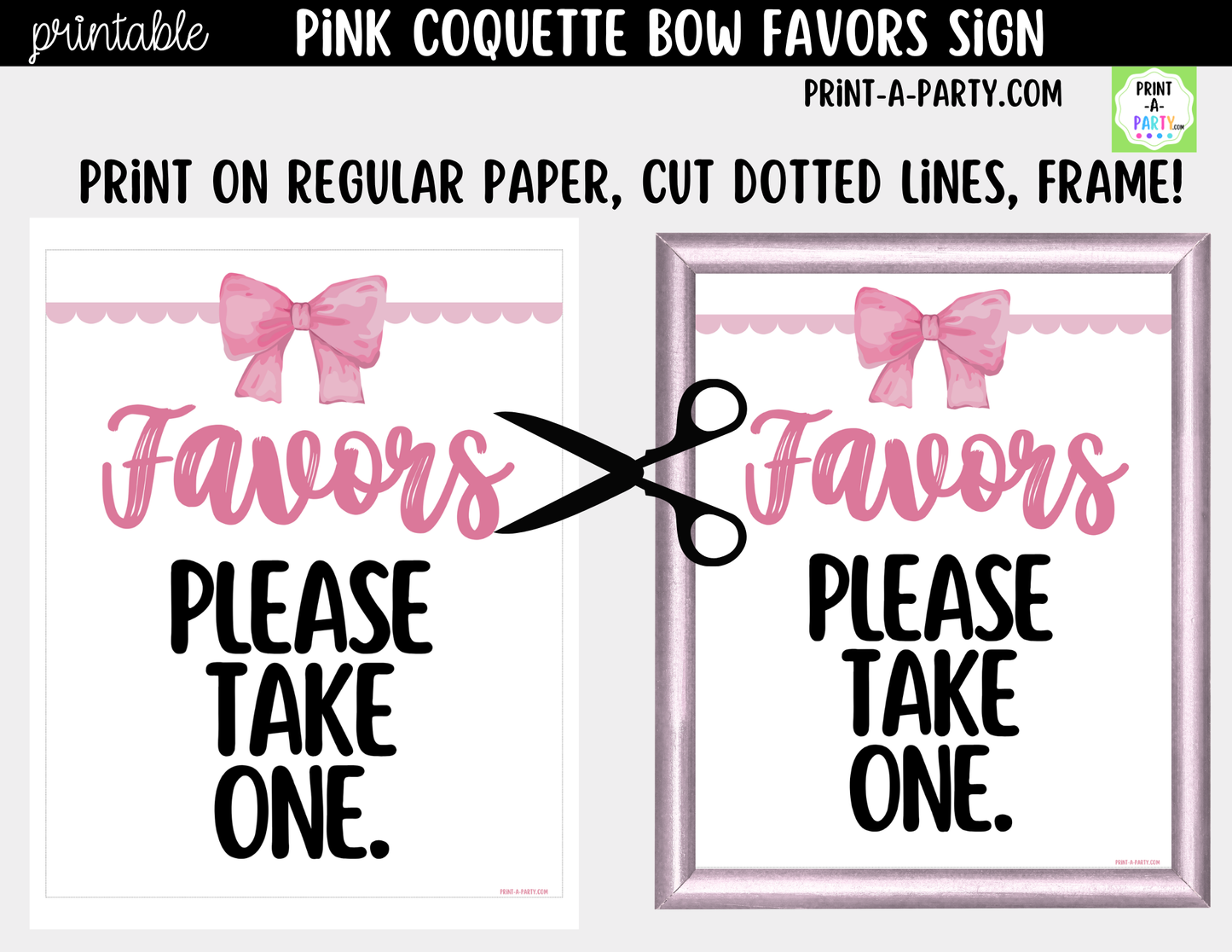Pink Coquette Bow Favors Printable Sign (8x10) – For Parties, Showers and Events