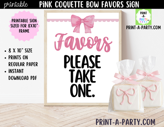 Pink Coquette Bow Favors Printable Sign (8x10) – For Parties, Showers and Events