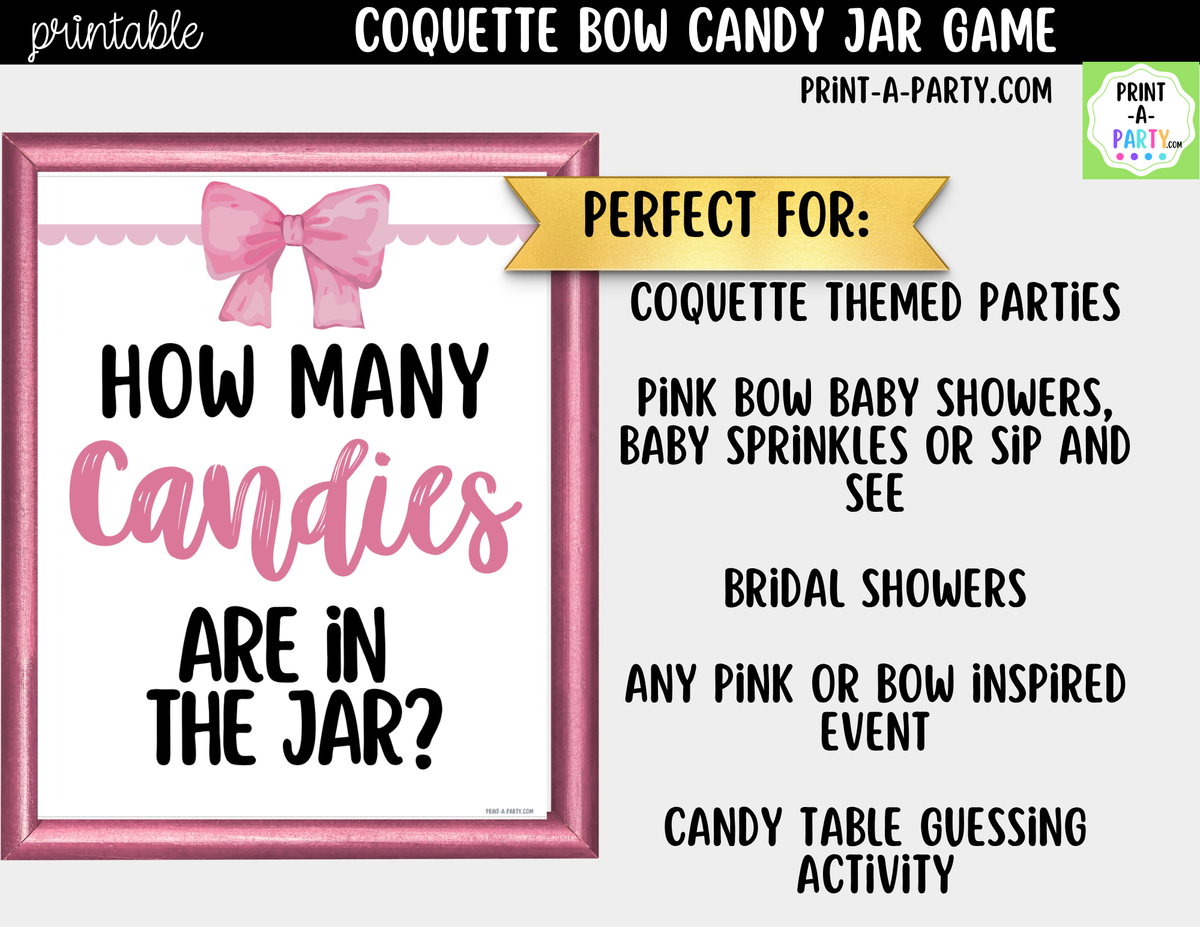 Pink Coquette Bow Candy Jar Guessing Game Printable