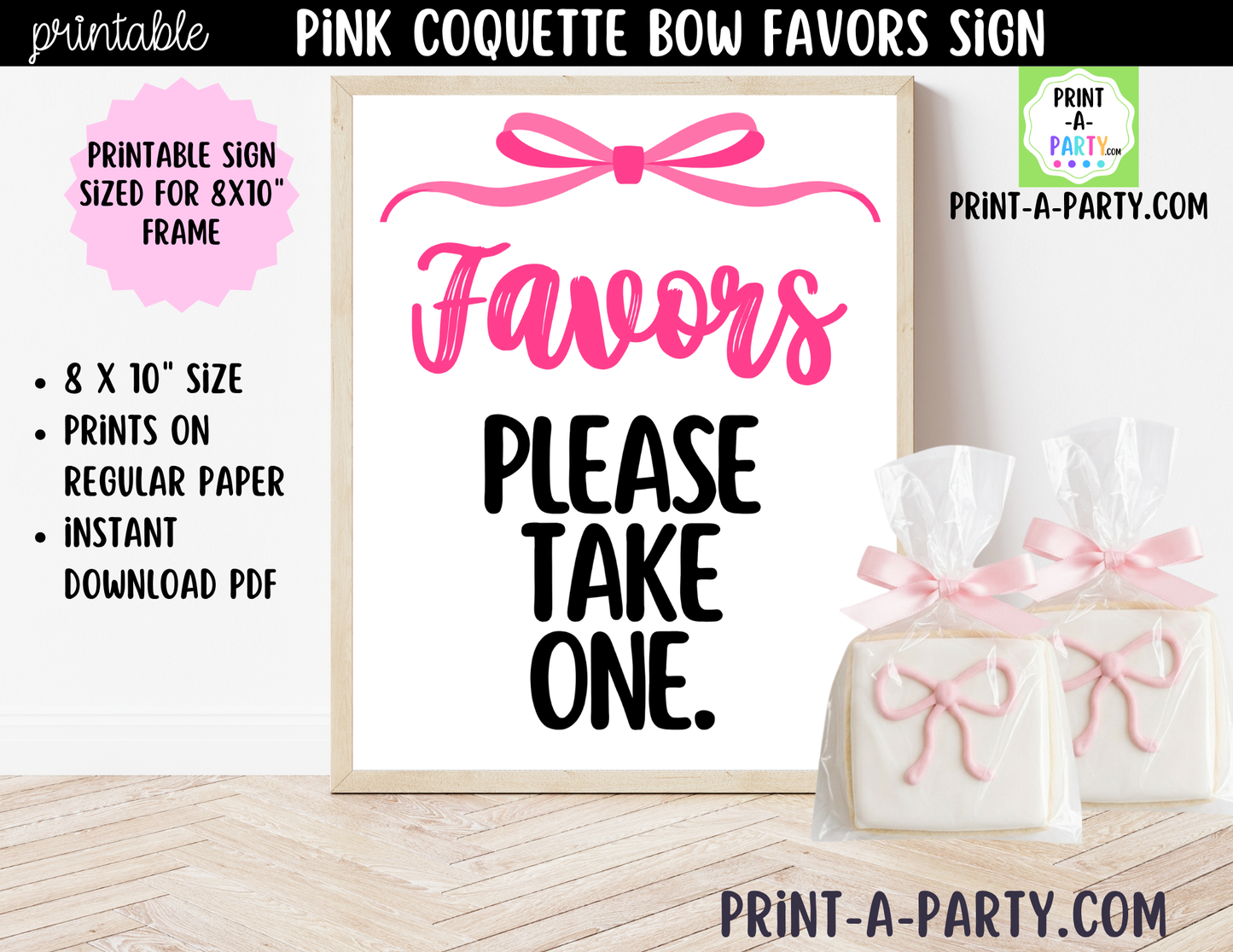 Pink Coquette Bow Favors Printable Sign (8x10) – For Parties, Showers and Events