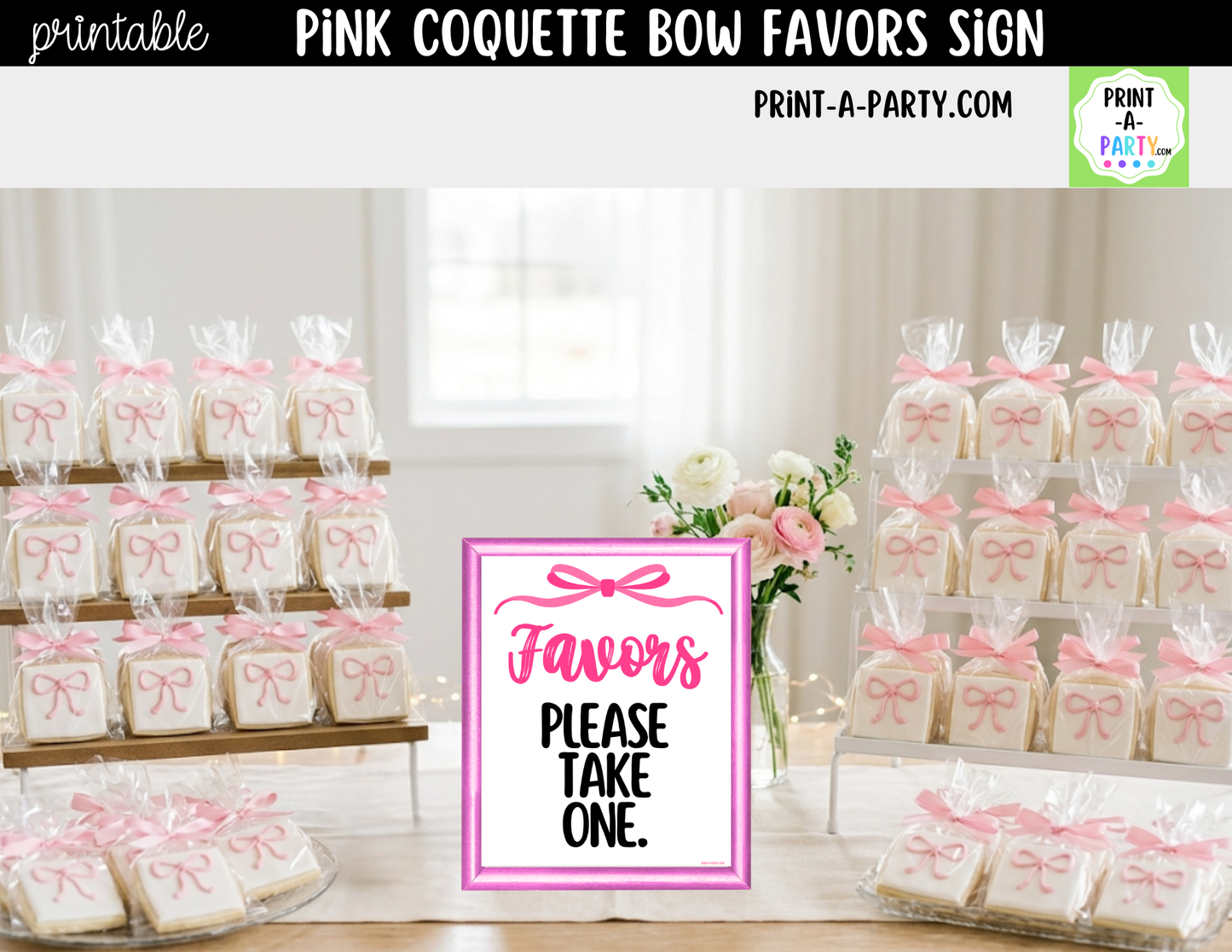 Pink Coquette Bow Favors Printable Sign (8x10) – For Parties, Showers and Events
