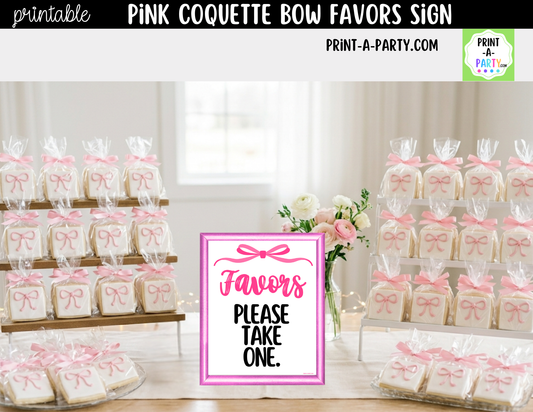 Pink Coquette Bow Favors Printable Sign (8x10) – For Parties, Showers and Events