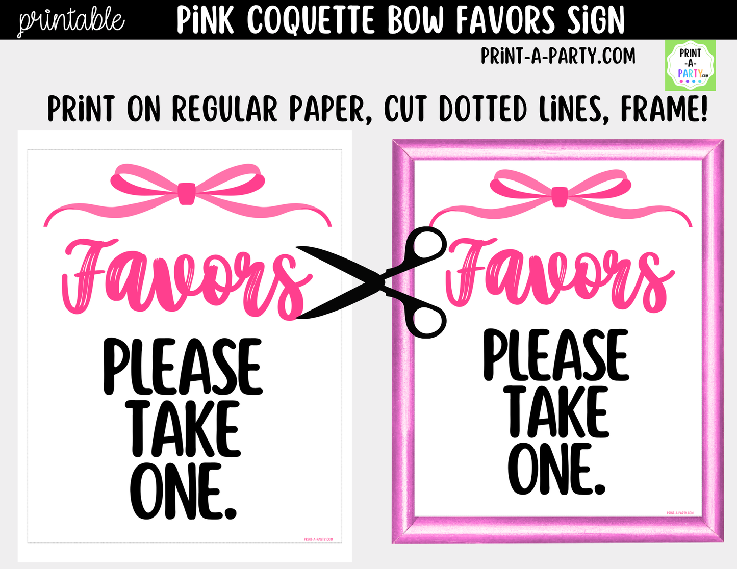 Pink Coquette Bow Favors Printable Sign (8x10) – For Parties, Showers and Events