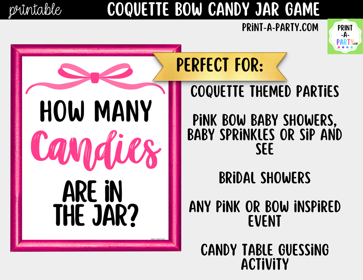 Pink Coquette Bow Candy Jar Guessing Game Printable