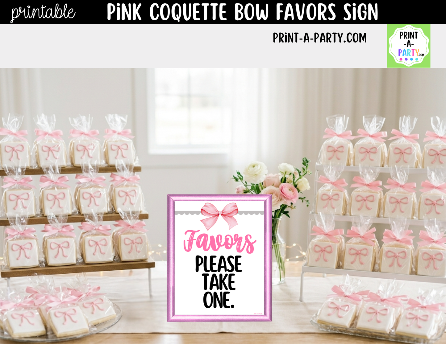 Pink Coquette Bow Favors Printable Sign (8x10) – For Parties, Showers and Events