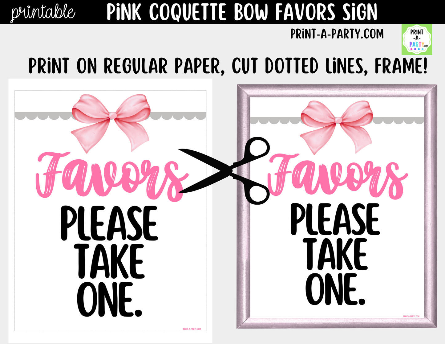 Pink Coquette Bow Favors Printable Sign (8x10) – For Parties, Showers and Events