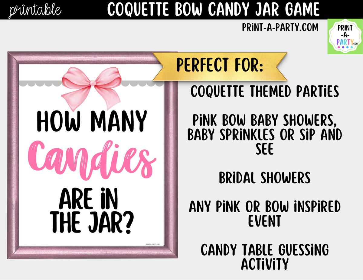 Pink Coquette Bow Candy Jar Guessing Game Printable