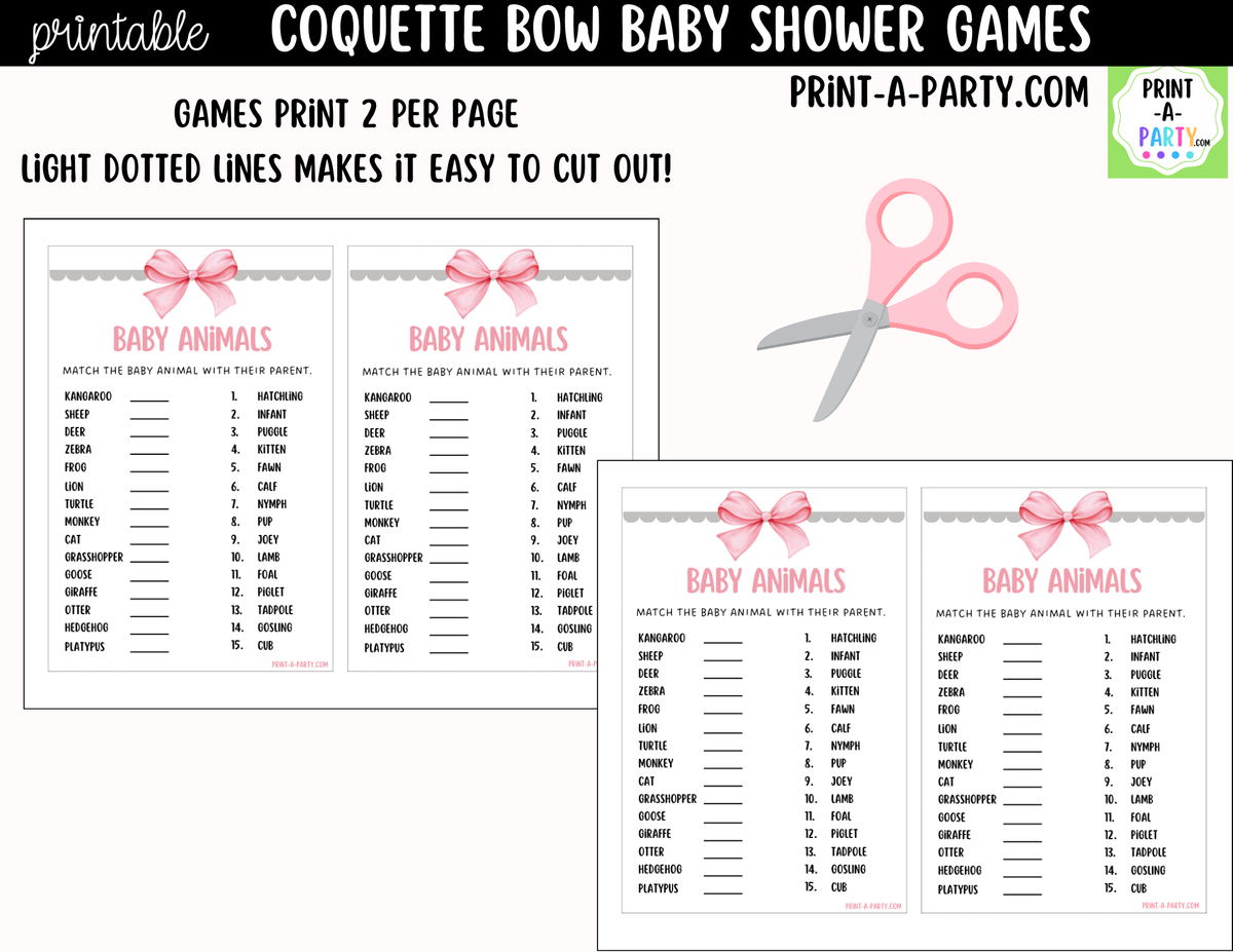 Pink Coquette Bow Baby Shower Games Printable | Bow Bundle