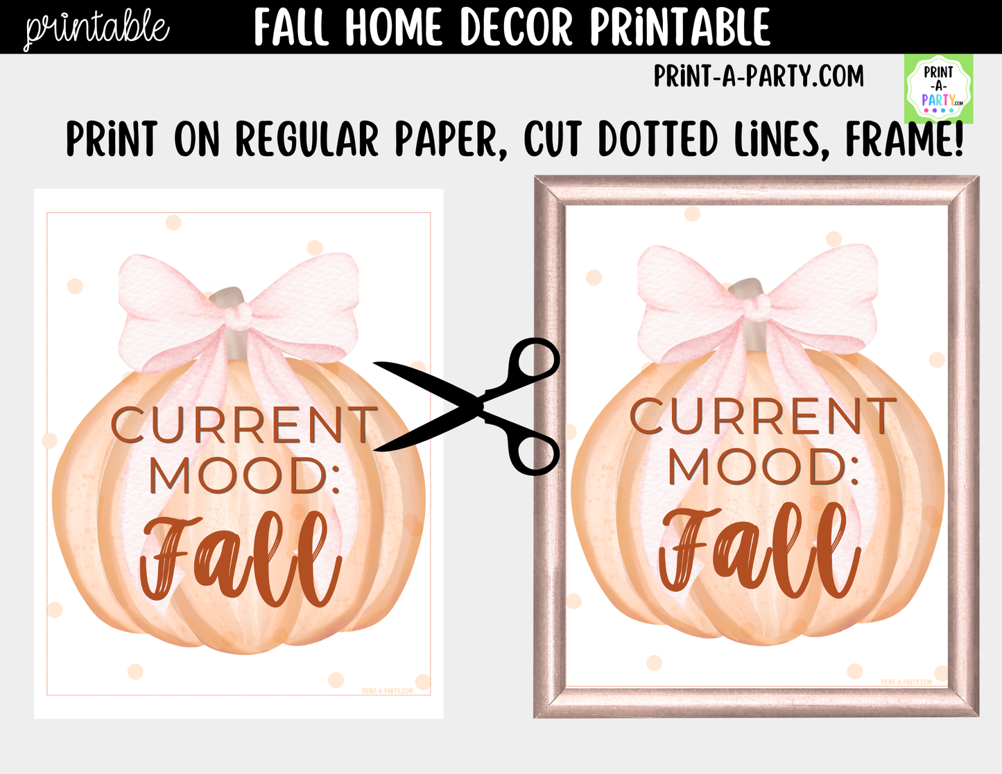 Printable Fall Wall Art | Current Mood: Fall Sign | Pink Pumpkin Cottagecore Decor