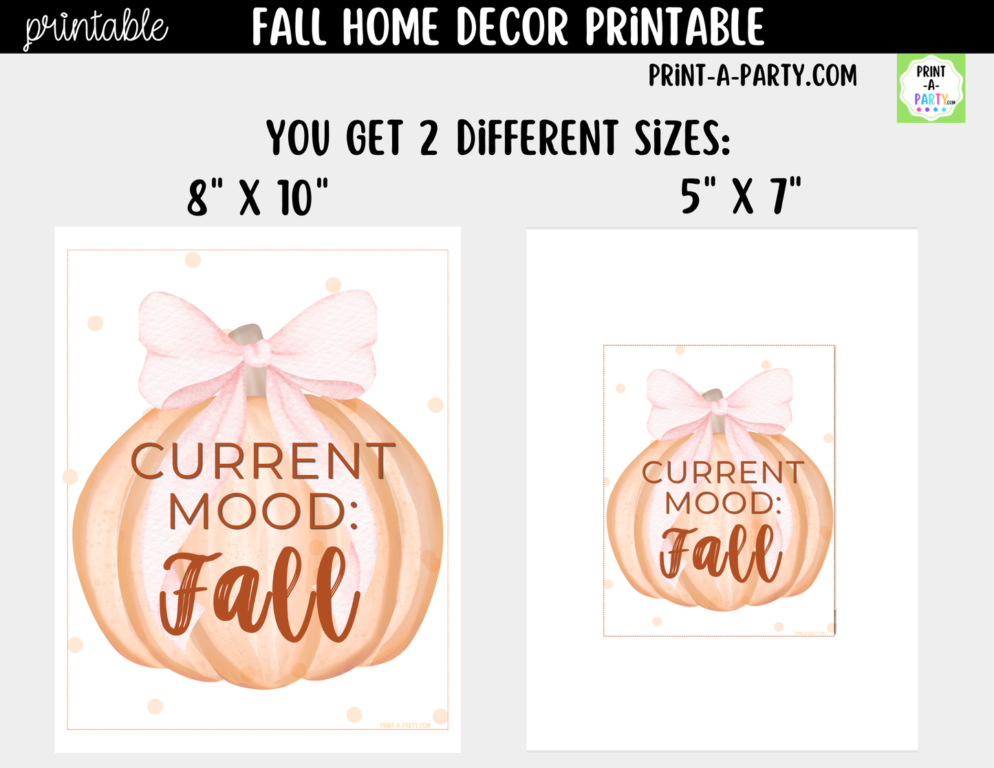 Printable Fall Wall Art | Current Mood: Fall Sign | Pink Pumpkin Cottagecore Decor