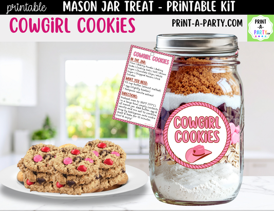 Cowgirl Cookies in a Mason Jar Gift Printable Kit - Labels, Tag, Recipe and Instructions