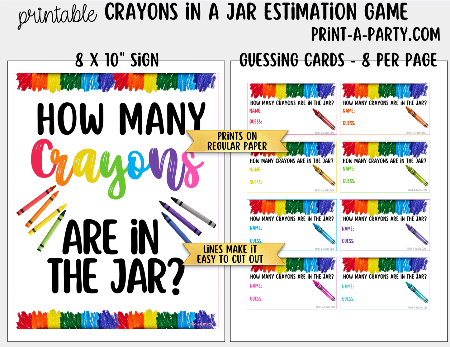 How Many Crayons in Jar Guessing Game Printable – Sign + Guessing Cards for Class Activity
