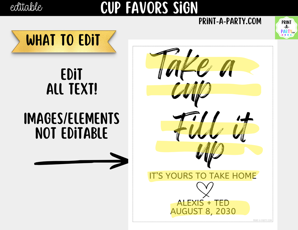 Editable Cup Favors Sign – Take a Cup Fill It Up | 8x10 Canva