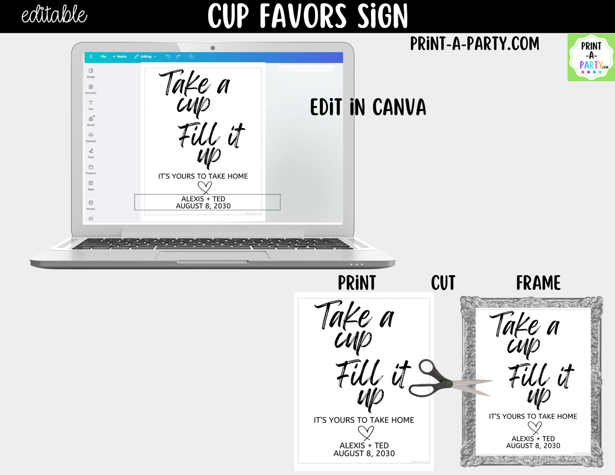 Editable Cup Favors Sign – Take a Cup Fill It Up | 8x10 Canva