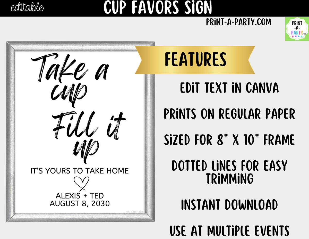 Editable Cup Favors Sign – Take a Cup Fill It Up | 8x10 Canva
