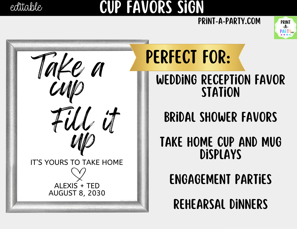 Editable Cup Favors Sign – Take a Cup Fill It Up | 8x10 Canva