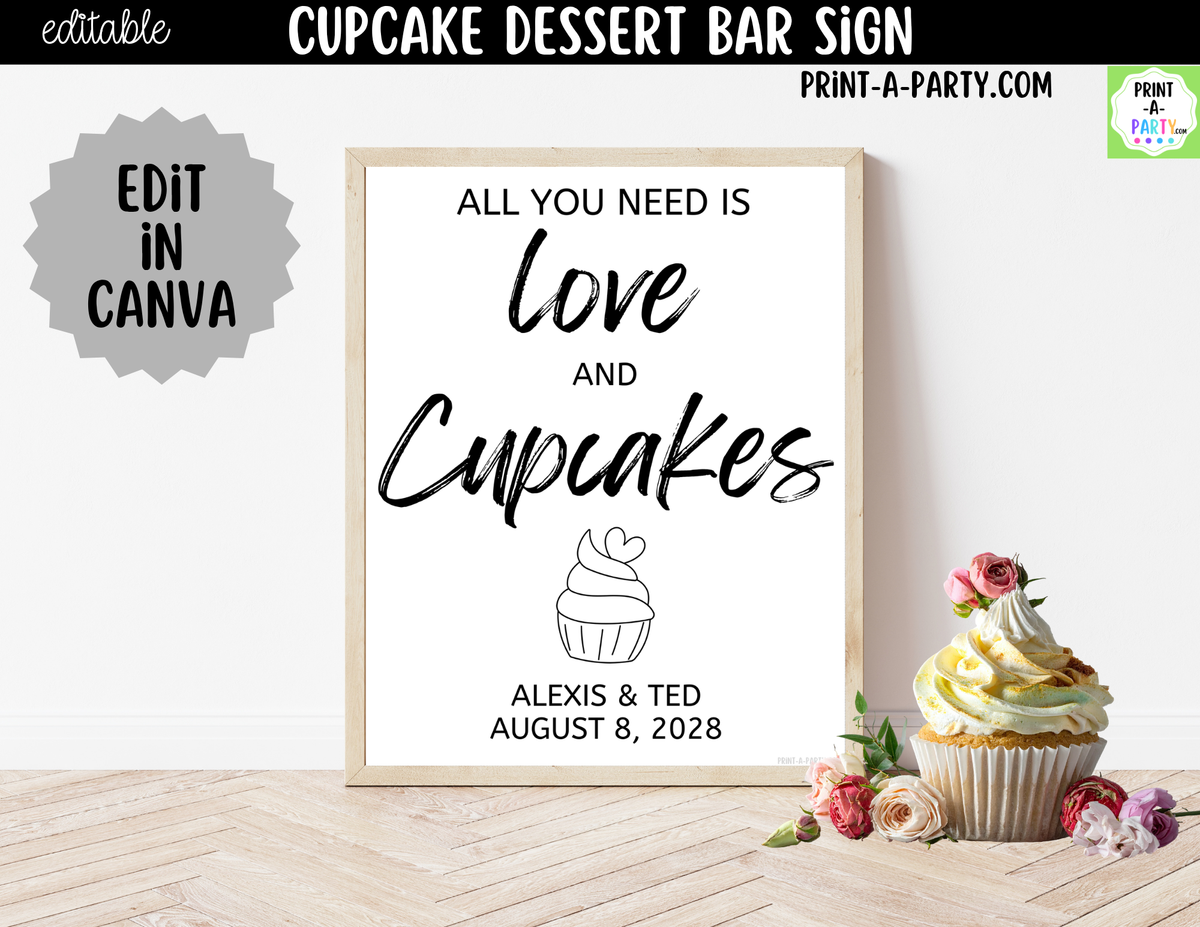 Editable Cupcake Sign – All You Need Is Love and Cupcakes | 8x10