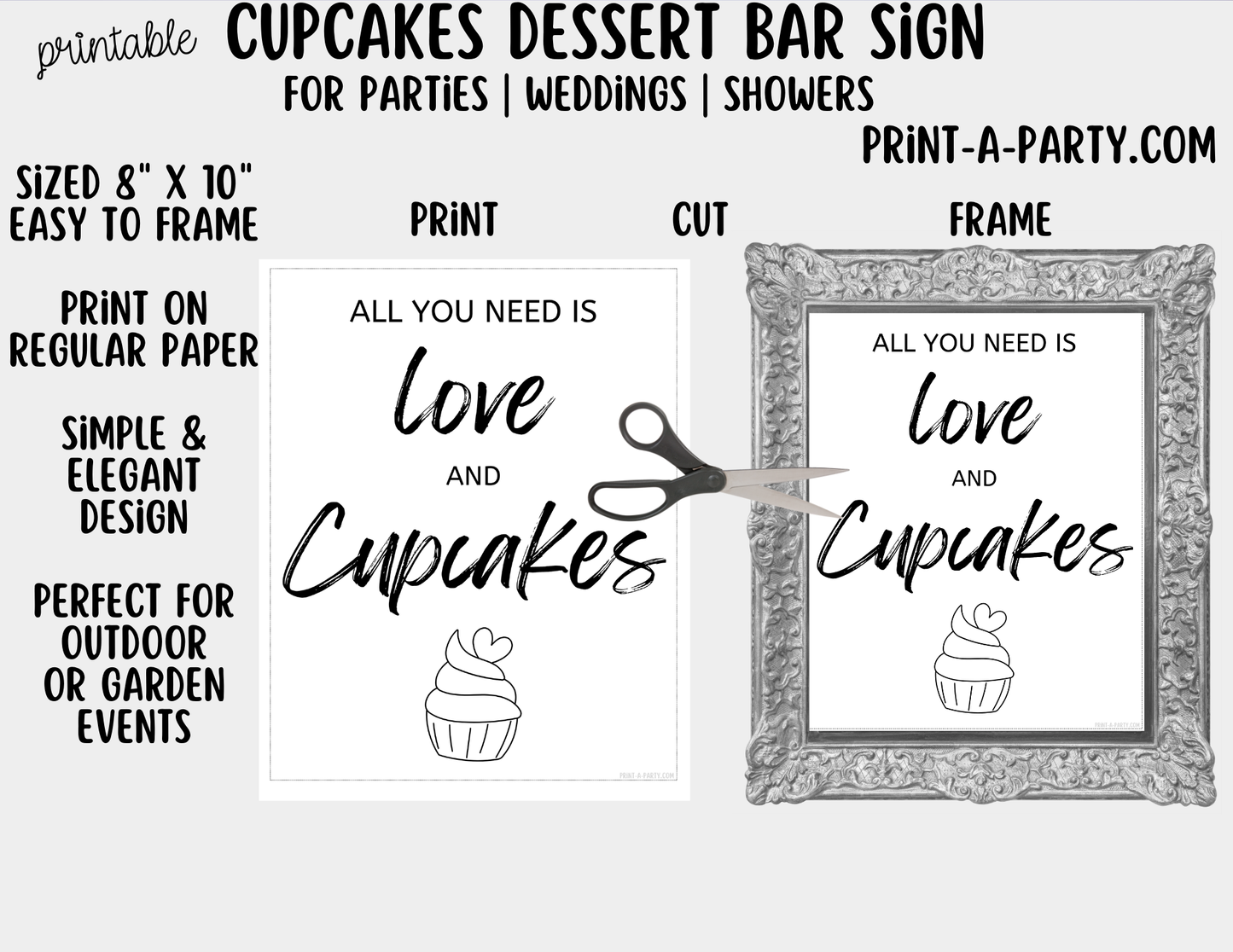 Printable Cupcakes Dessert Bar Sign (8x10) – Wedding Shower Decor, Instant PDF Download