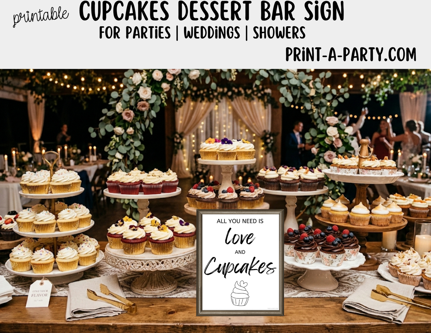 Printable Cupcakes Dessert Bar Sign (8x10) – Wedding Shower Decor, Instant PDF Download